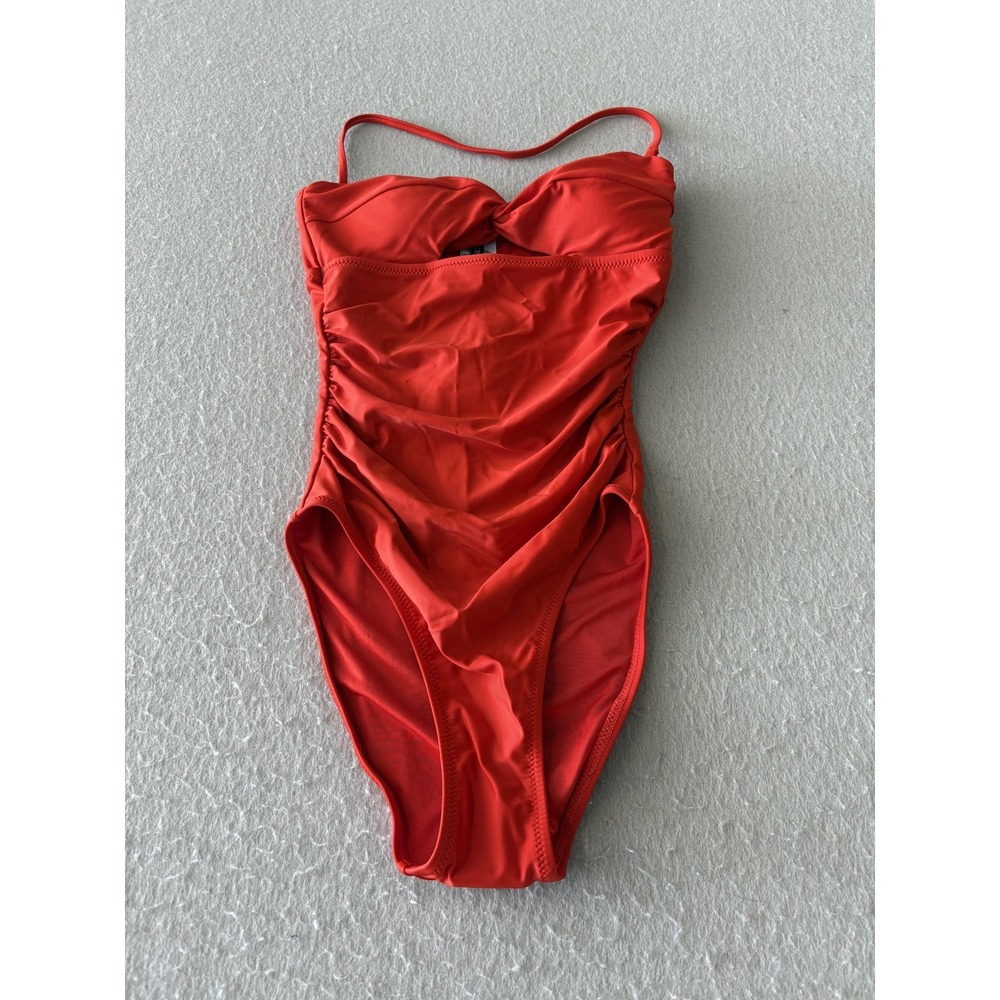 J.Crew Swimsuit Womens 0 Red One Piece Ruched Bandeau Removable‎ Straps Swimwear